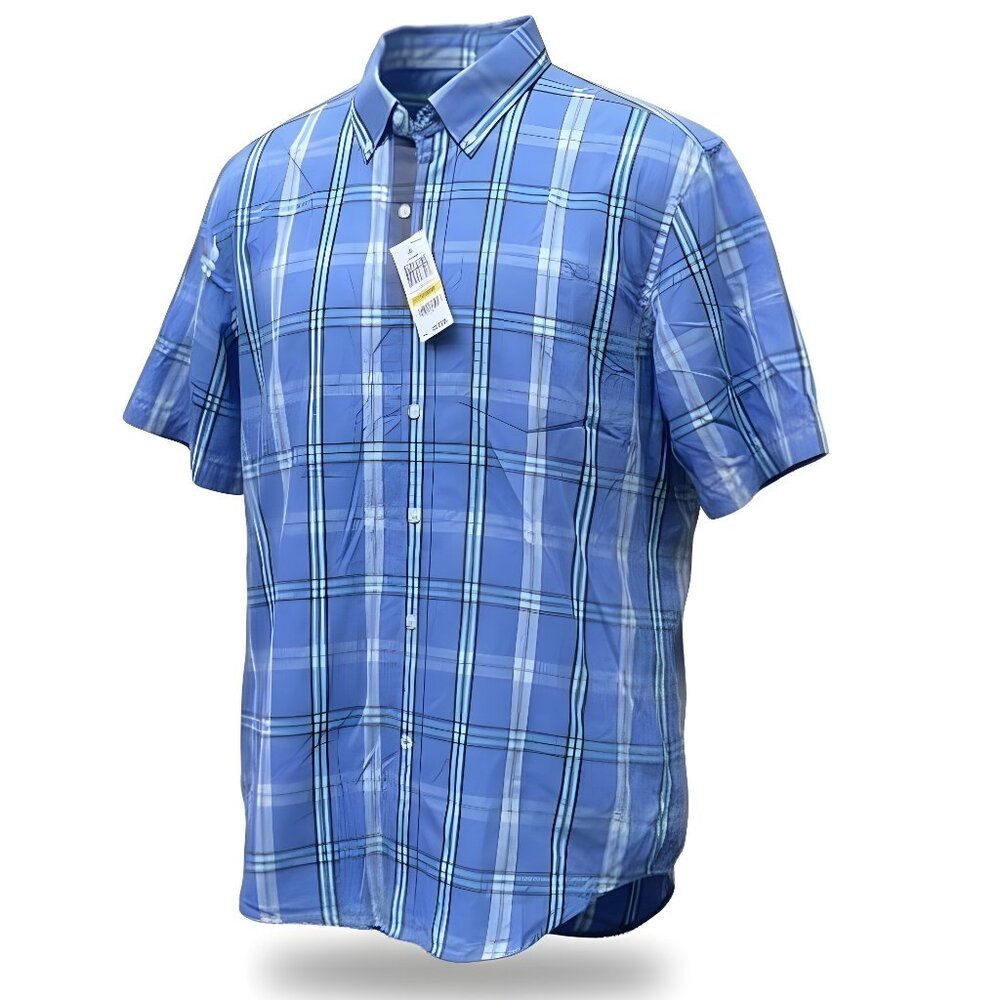 New Club Room Button Up Short Sleeve Plaid Shirt Men s size M